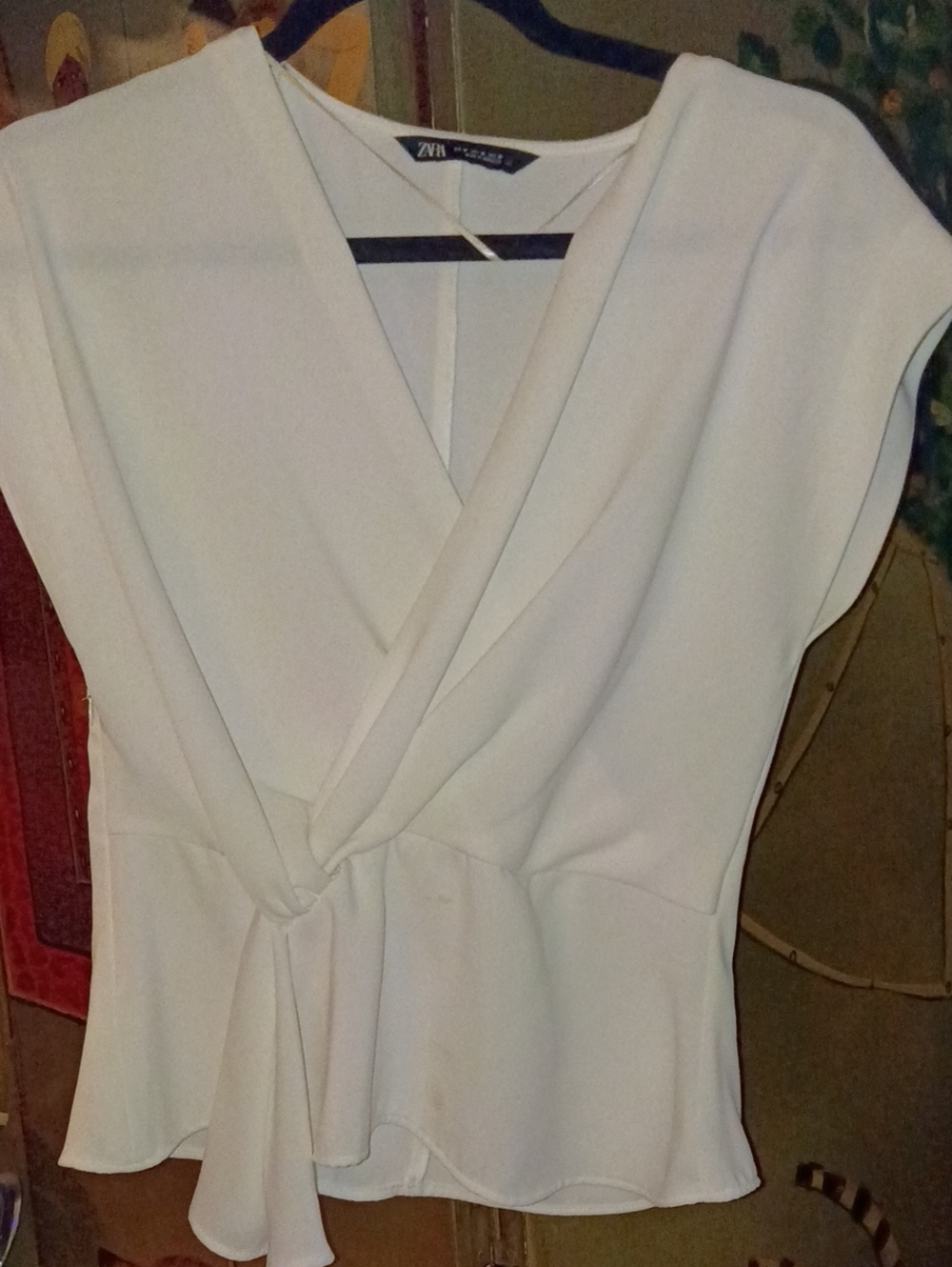 Zara White Wrap-Front Illusion Blouse with Tie Detail